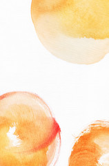 Watercolor painted texture with yellow, orange and red circles, large raster illustration.