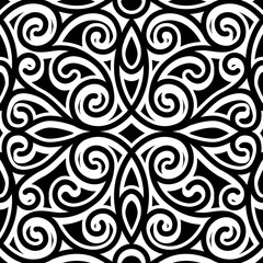 Black and white curly ornament, seamless pattern