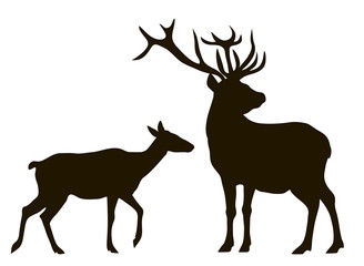 Naklejka na ściany i meble Vector silhouette of a pair of deer