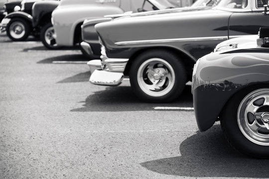 Classic cars parked in a row