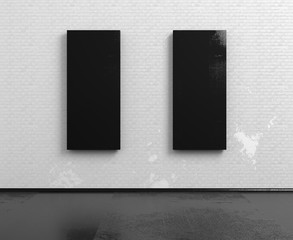 Empty room with white brick wall with black frames 3d model