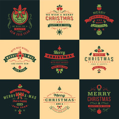 Obraz premium Set of Retro Vintage Typographic Merry Christmas and Happy New Year Badges. Vector Illustration in Retro Colors