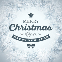 Merry Christmas Greetings Postcard with Vintage Typographic Badge. Vector Illustration