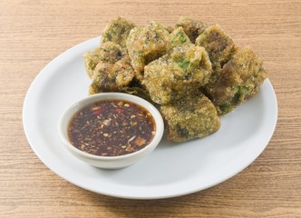 Fried Steamed Garlic Chives Dumpling Served with Soy Sauce