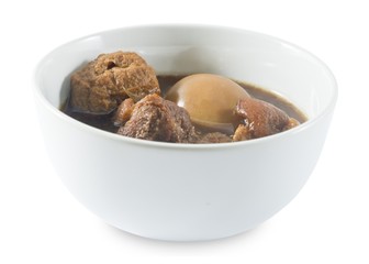 Five Spice Stew with Egg and Pork on White Background