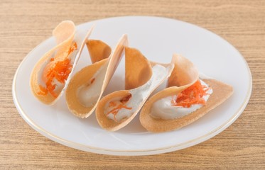 Thai Crispy Pancake with Sweet Cream and Salted Shredded Coconut