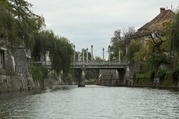 Naklejka premium view of Ljubljana and the Ljubljanica River, Slovenia