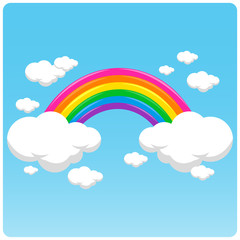Rainbow and clouds in the sky. Vector illustration background
