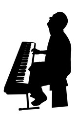 silhouetted keyboard player playing an electric piano seated