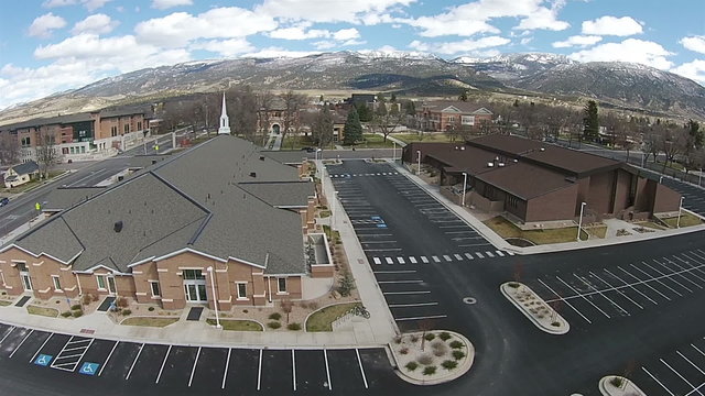 Aerial Mormon church at Snow College Ephraim Utah HD 0034