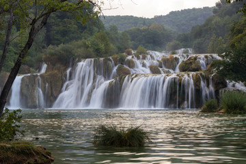 Scenic view of waterfalls and cascades at the Krka National Park in Croatia.