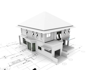 3d render of house  on plan
