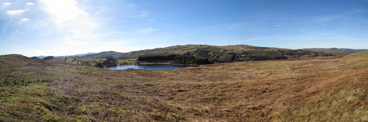 Panorama of lake and bogland in Snowdonia  - 93861561