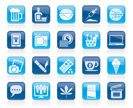 different types of Addictions icons - vector icon set