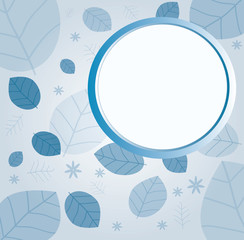 frame  with leafs on blue background