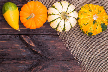pumpkins on a wooden table