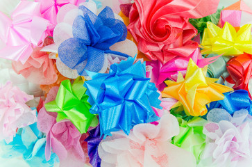 Colorful gift bows with ribbons