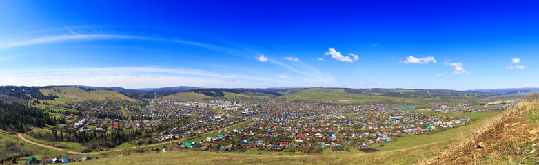 Obraz premium panorama of city in valley with river Russia Bashkiria Sim