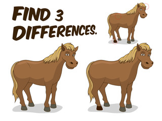 Find differences game horse vector illustration