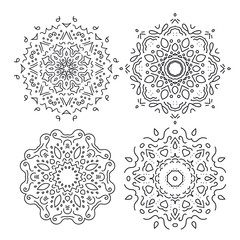Set of circle ornaments in vector, isolated black on white