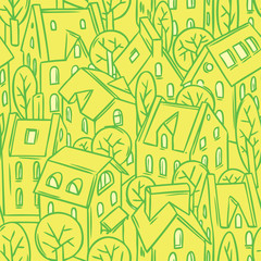 City seamless pattern with roofs