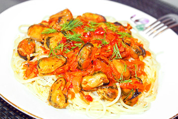 Dietary Food: Seafood Salad, Mussels and Fresh Vegetables.
