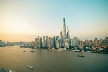 Panorama view of Shanghai city scape in sunset time. 