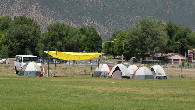 Fire fighter sleeping tents during forest fire P HD 0660