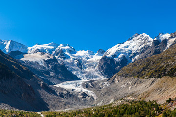 Fototapeta na wymiar Bernina massive and Morteratsch glacier