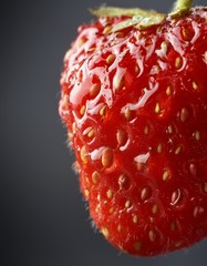 Crooped strawberry on natural dark background