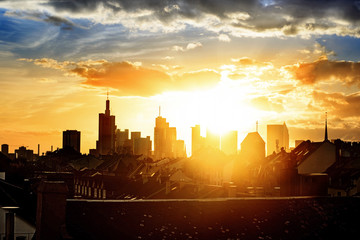 Naklejka premium Downtown Frankfurt at sundown, Germany