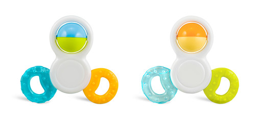 Two colorfull baby rattle - isolated on white