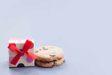 Gift box and chocolate cookie gingerbread