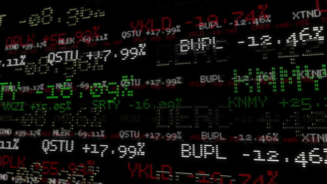 Stock Market Tickers at black background. Loop animation.