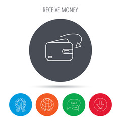 Receive money icon. Cash wallet sign.