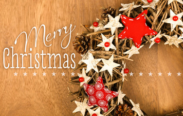 Merry Christmas Message Wreath Decoration White and Red Stars Gi