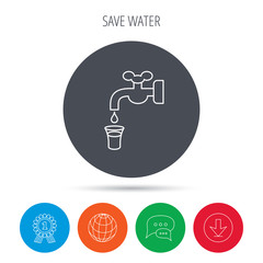 Save water icon. Crane with drop sign.