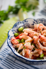 Helthy salad, asian style crayfish and edamame