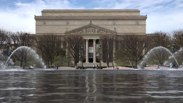 Washington DC USA National Archive Building across water fountain 4K 042