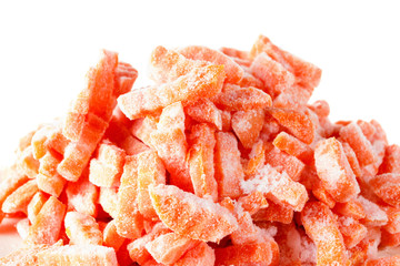 Group of frozen carrots, isolated on white