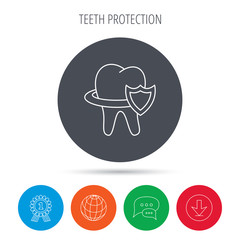Tooth protection icon. Dental shield sign.