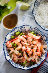 Protein salad with crayfish,edamame and noodle