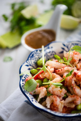 Protein salad with crayfish,edamame and noodle
