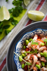 Helthy salad, asian style crayfish and edamame