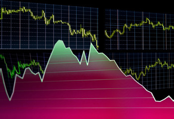Finance trade data analysis. Computer screen live display. Online live finance business. Stock market quotes. Ticker board blue. Business data shown on computer screen. Stock market. Ticker board.