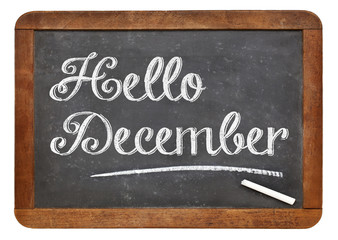 Fototapeta premium Hello December sign on blackboard