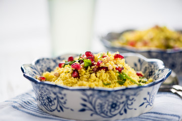 Moroccan salad,couscous and pomegranate