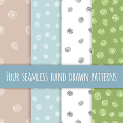 Set of abstract seamless hand-drawn ink patterns. Vector illustration.