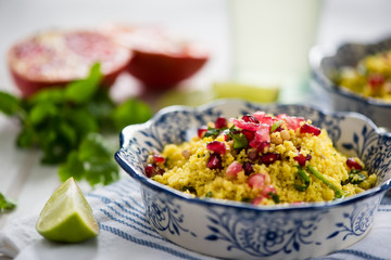 Moroccan salad,couscous and pomegranate