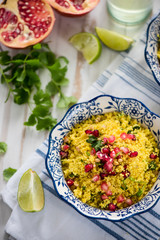 Vegetarian salad, couscous and pomegranate